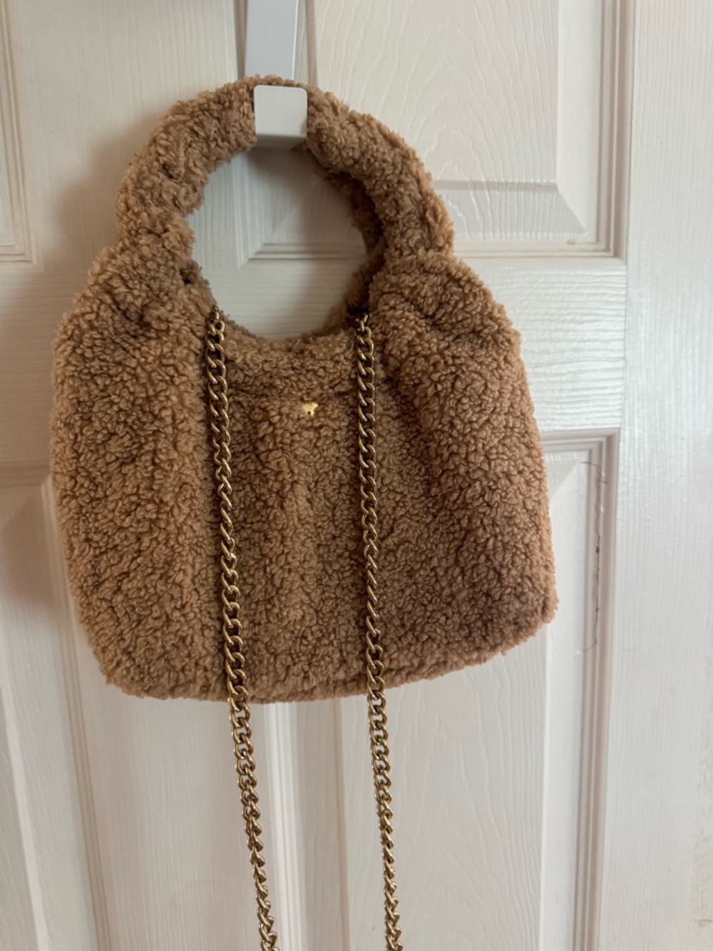 Teddy Faux-Shearling Shoulder Bag in Camel